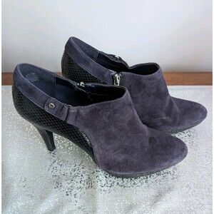 Bandolino Cassion Bootie Shoes Women's 10 M Navy Suede Black Leather Snake Print